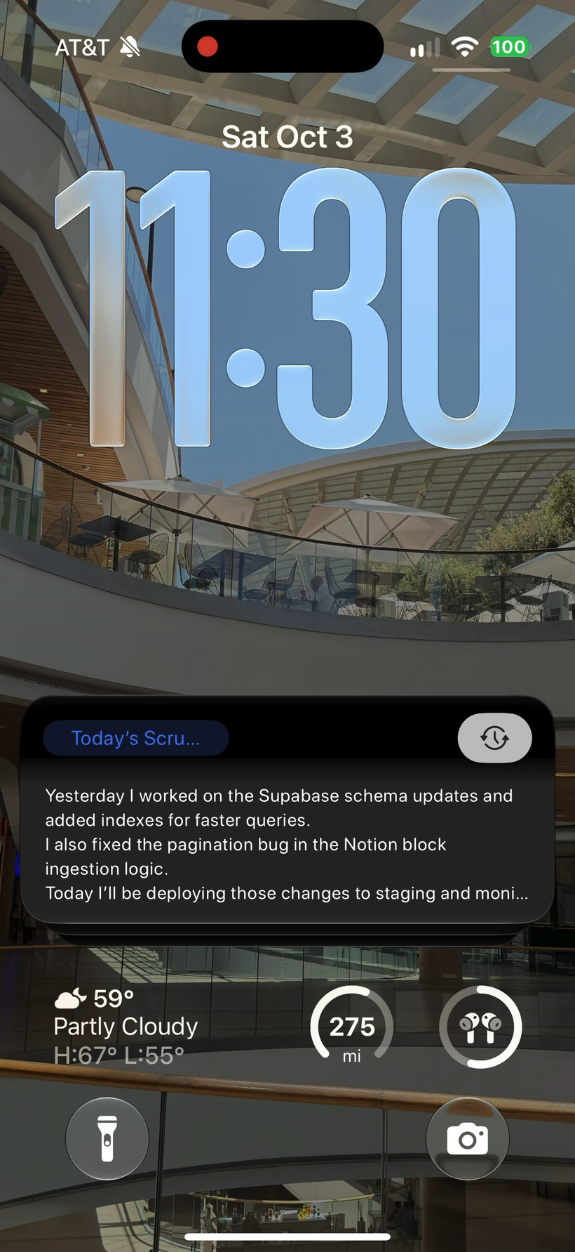 Rep Live Activities on the iPhone Lock Screen showing stand-up meeting notes